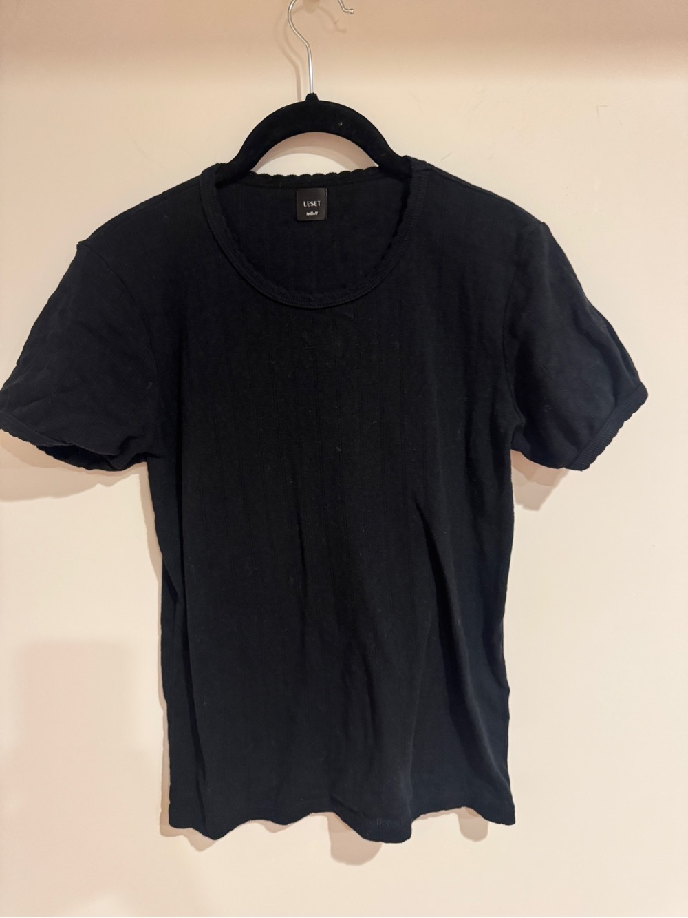 LESET Black Short Sleeve pointelle Tee